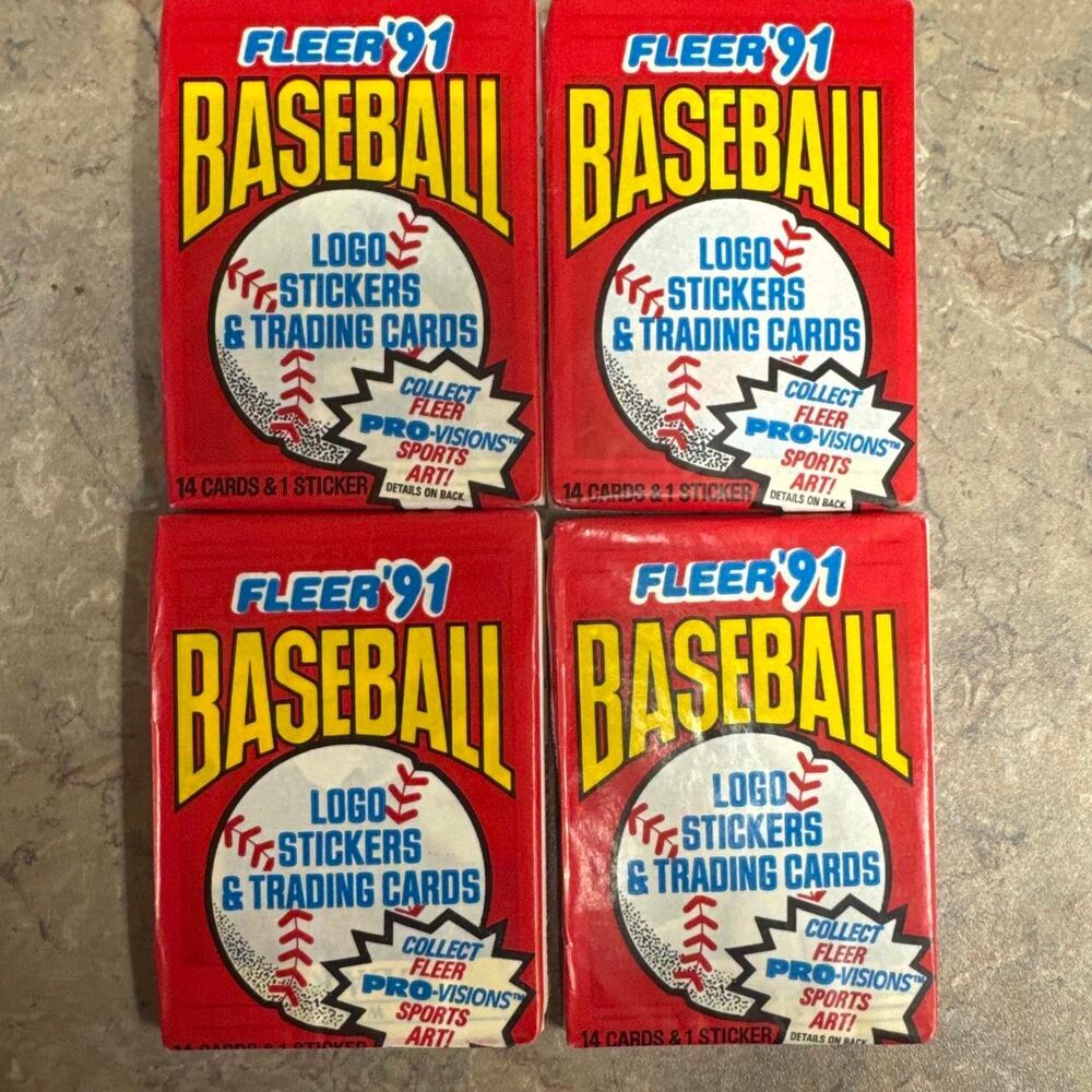 1991 Fleer Baseball MLB Sports Cards - 4 Packs